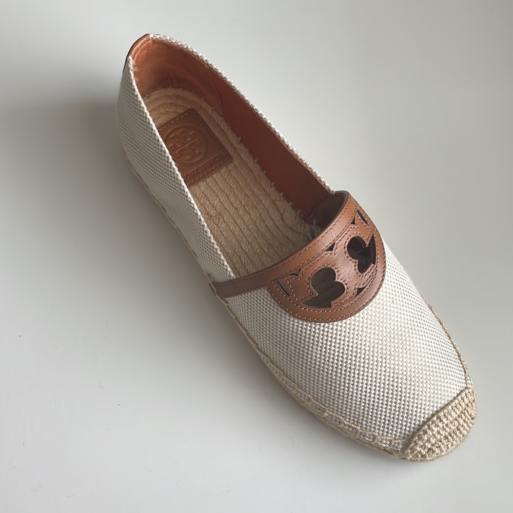Tory Burch Sidney Espadrilles luggage canvas calf leather
